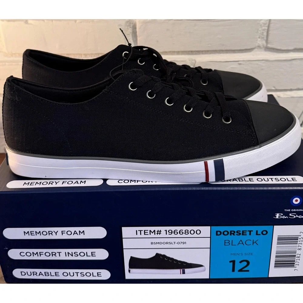 NWT Ben Sherman Mens Dorset Lo Black Canvas Sneakers Memory Foam •12• Streetwear